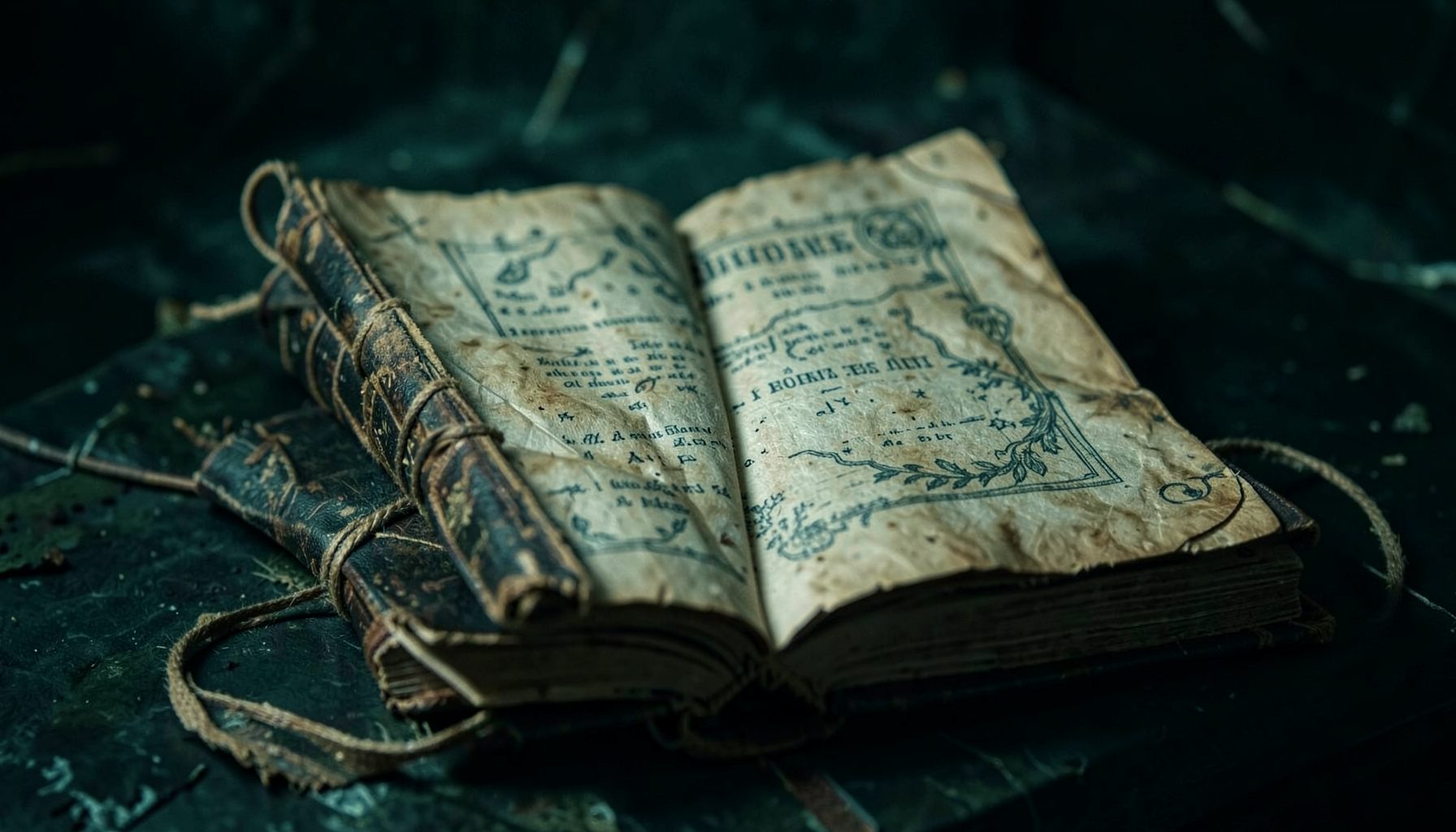 Игровой автомат с приключенческой тематикой, старинная книга, тёмно-зелёные тона